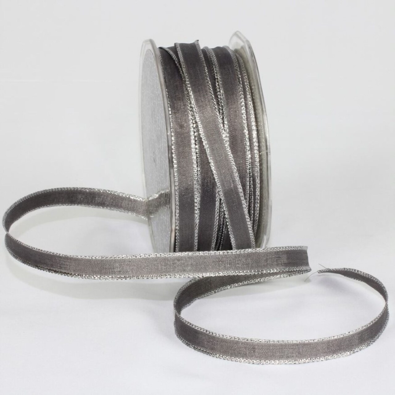 The Ribbon People Gray and Silver French Wired Craft Ribbon 0.25&#x22; x 108 Yards